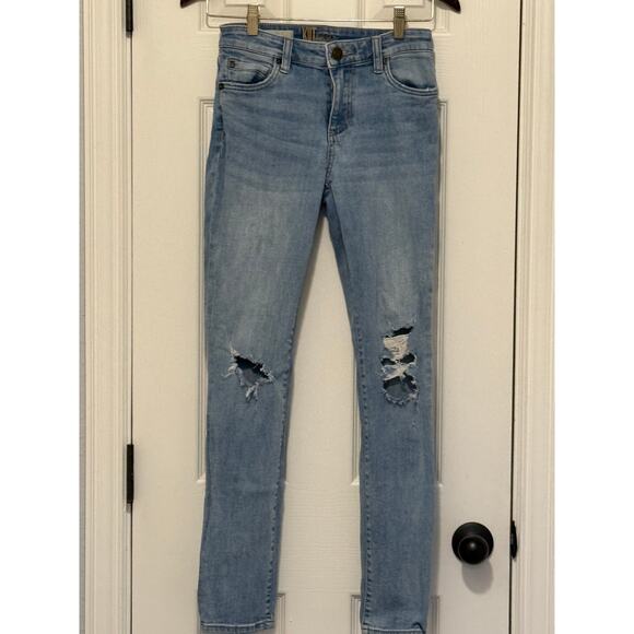 Kut from the Kloth Distressed straight leg Jeans Light Wash Size 0 Y2K Vibe - Picture 1 of 13